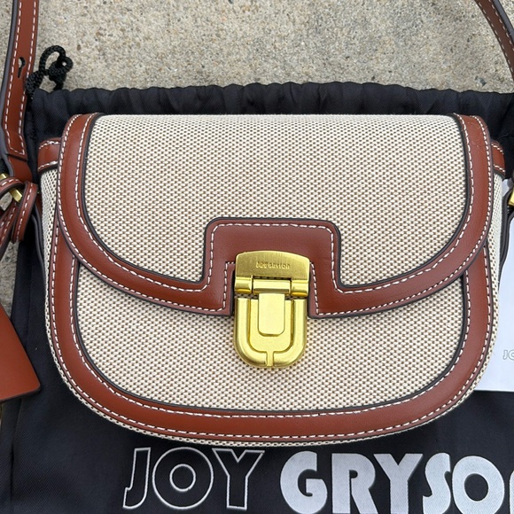 JOY GRYSON $348 Serendipity Crossbody saddle Bag Natural